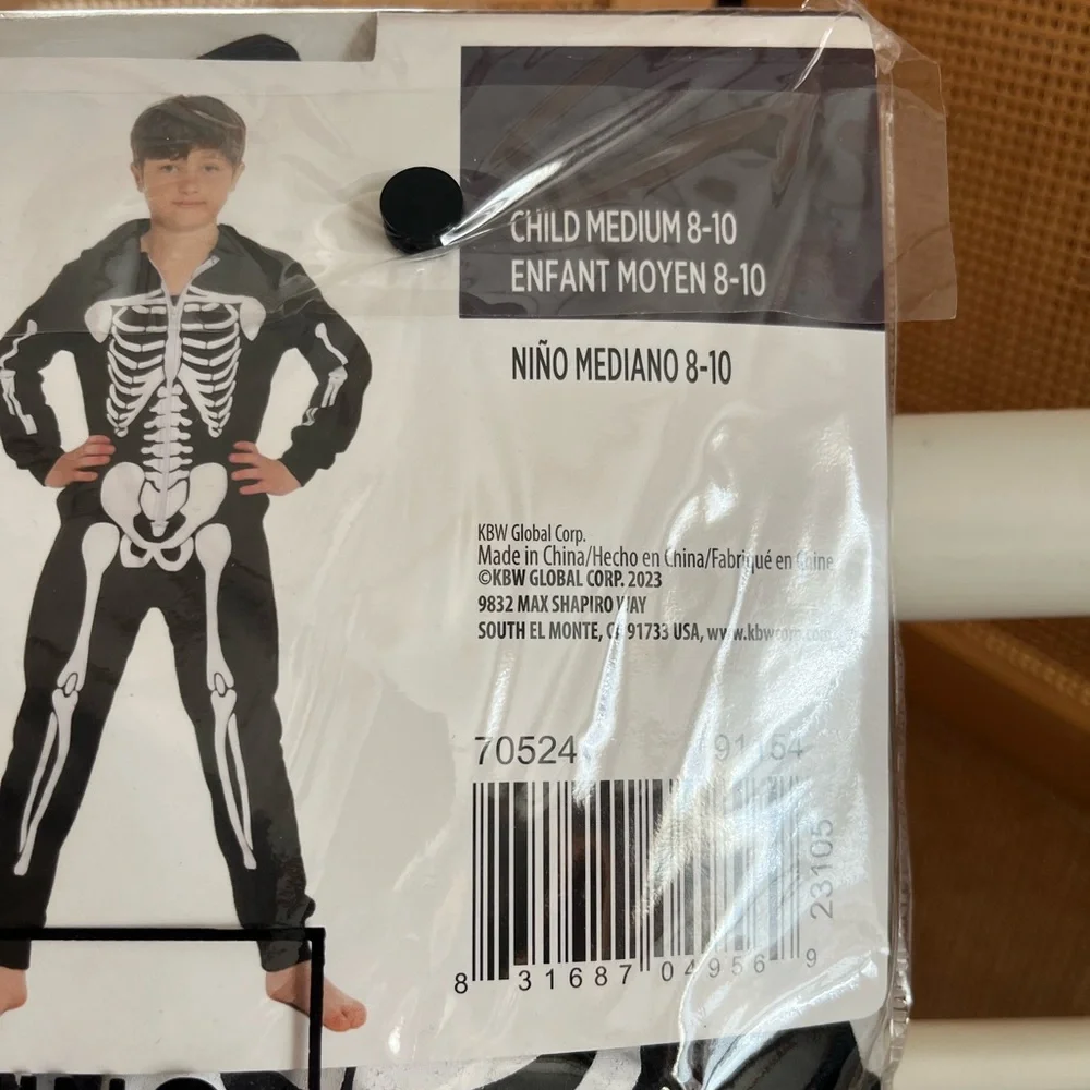 NWT Skeleton Halloween Costume Child M (8-10)